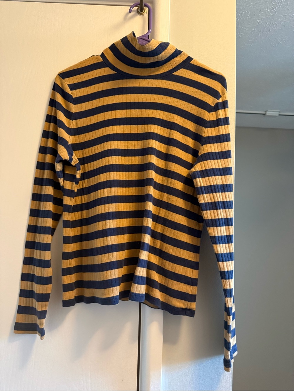 Boden Anna rob roll striped top navy gold US women 14 - Picture 2 of 3